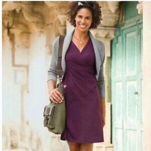 Athleta Nectar Faux Wrap Dress Size S Sangria Purple Short Sleeve Jersey Knit